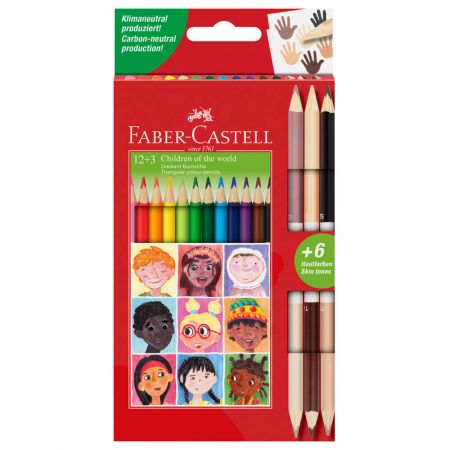 Set creioane colorate FABER-CASTELL Children of the world, 12+3